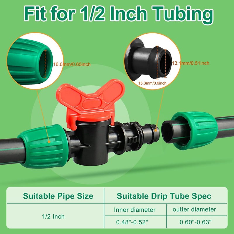 JAYEE 8 Pcs Drip Irrigation Fittings Switch Valve 1/2 Inch, In-Line Barbed Lock Switch Valves For 1/2 Inch Drip Tubing (0.60"-0.63" OD), Shut Off On Valve Drip Line Parts For Garden Sprinkler Systems - Image 2